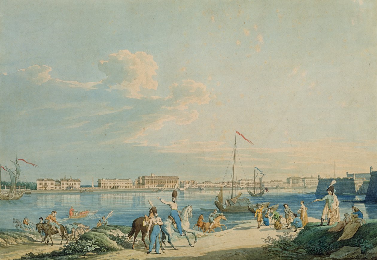 Vue du Palais de Marbre et du côté nord de la forteresse Pierre et Paul, Saint-Pétersbourg - Christian Gottlob Hammer
