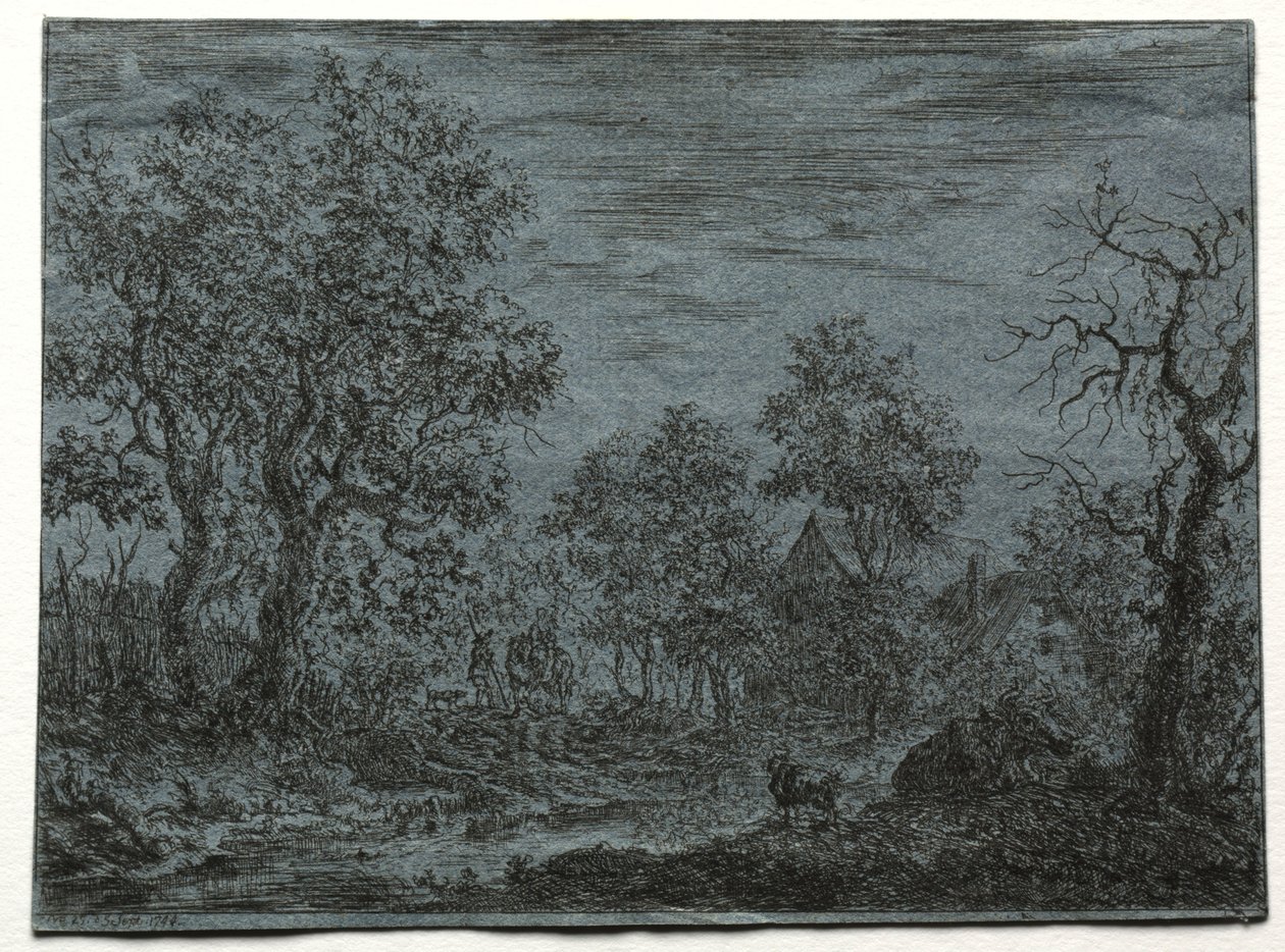 Une petite rivière au premier plan avec une vache et une chèvre, 1744 - Christian Ludwig von Hagedorn