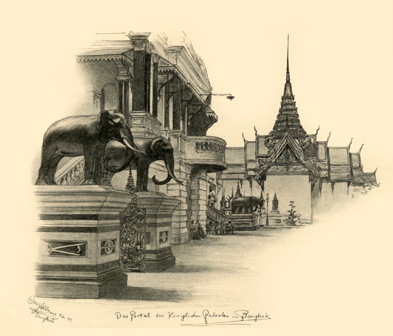 Entrée du palais royal à Bangkok, Siam, 1898 - Christian Wilhelm Allers