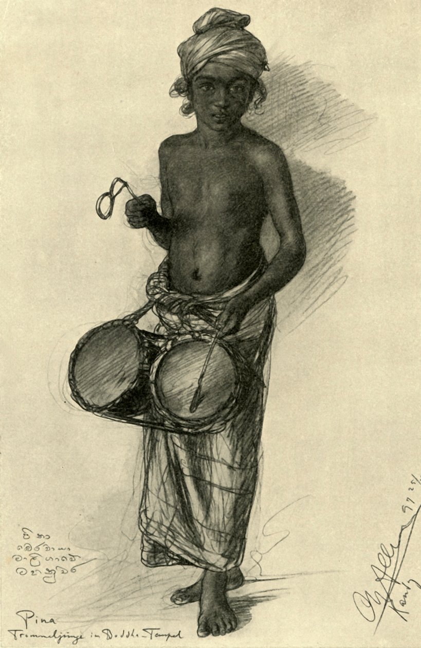 Pina - garçon tambour dans un temple bouddhiste, Kandy, Ceylan, 1898 - Christian Wilhelm Allers