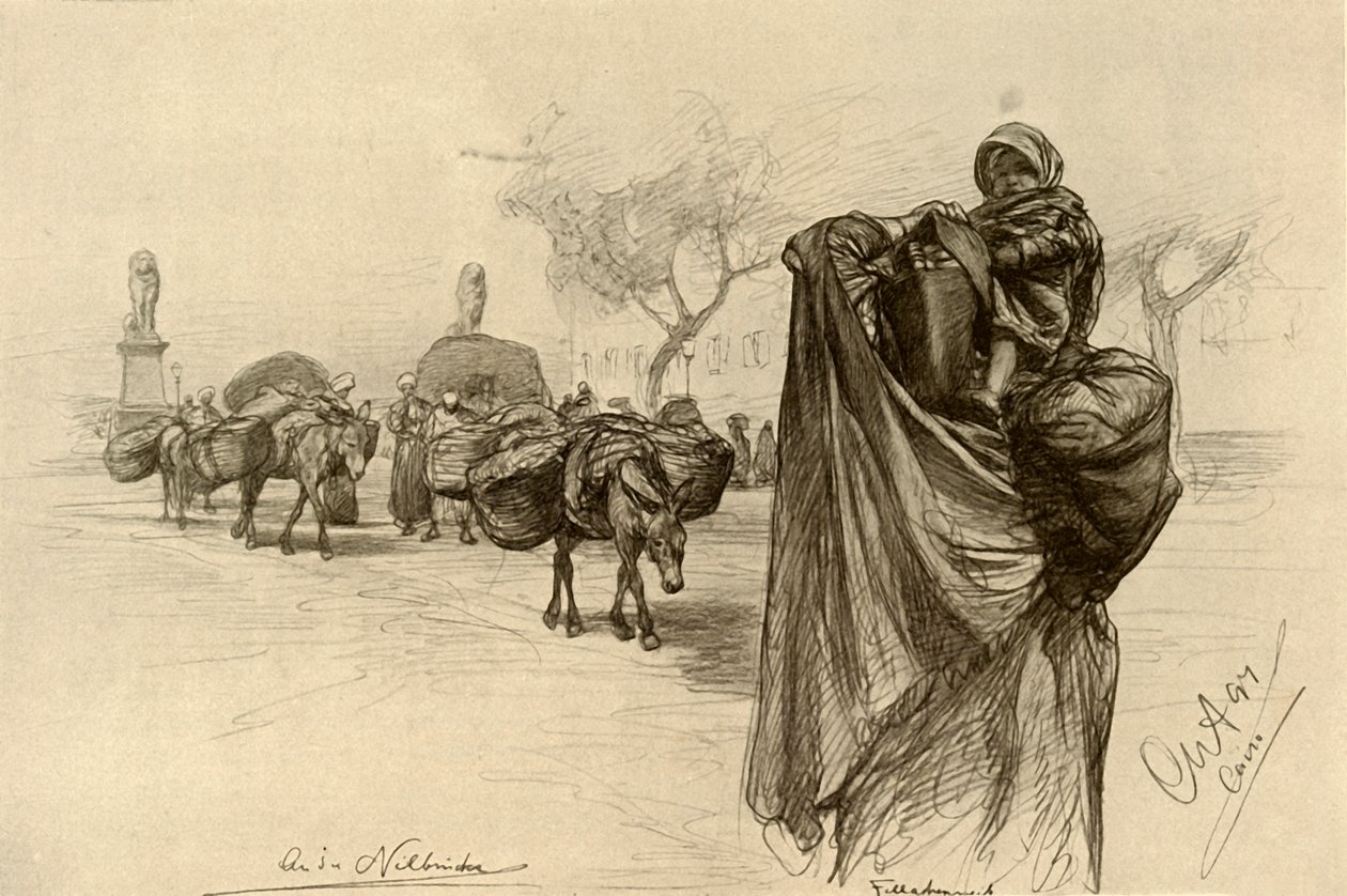 Femme et enfant près du pont Kobri el Gezira, Le Caire - Christian Wilhelm Allers