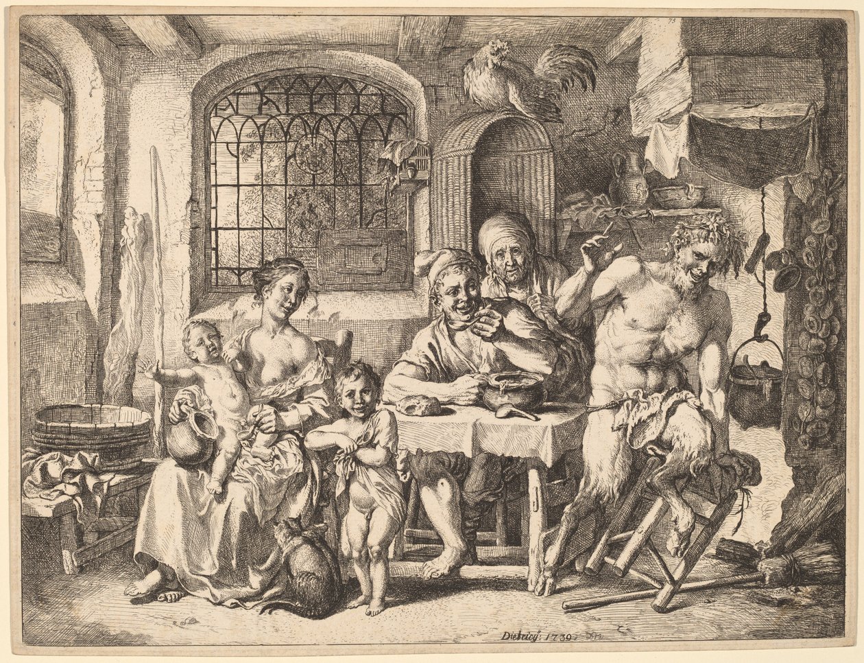 Un Satyre visitant une famille de paysans - Christian Wilhelm Ernst Dietrich