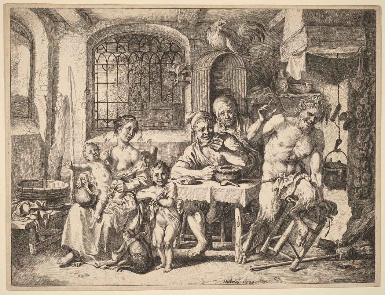 Un satyre rend visite à une famille de paysans - Christian Wilhelm Ernst Dietrich