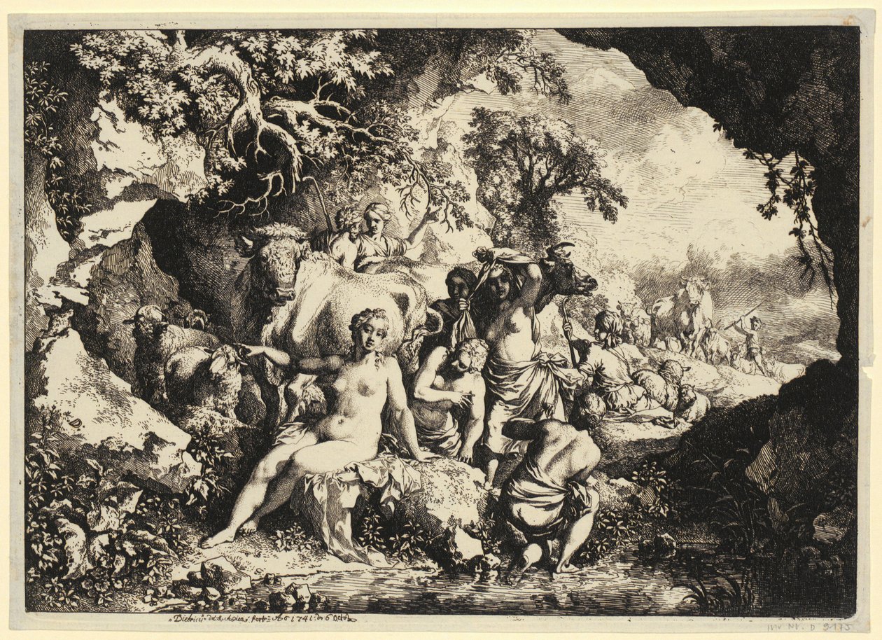 Nymphes se baignant dans une grotte rocheuse - Christian Wilhelm Ernst Dietrich