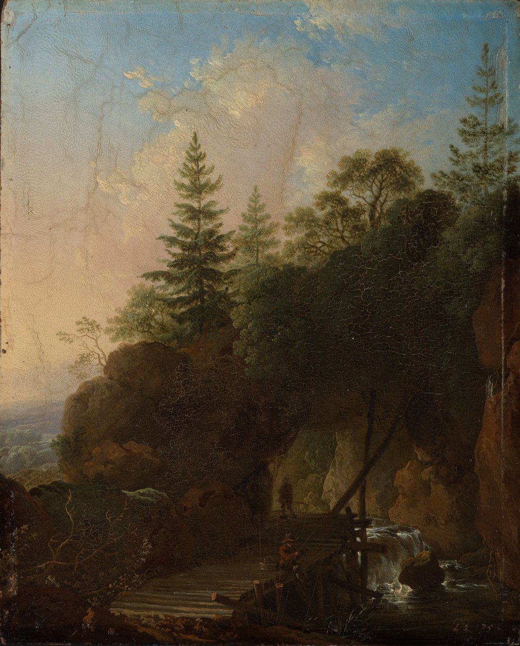 Paysage de montagne avec une cascade et un pont en bois - Christian Wilhelm Ernst Dietrich