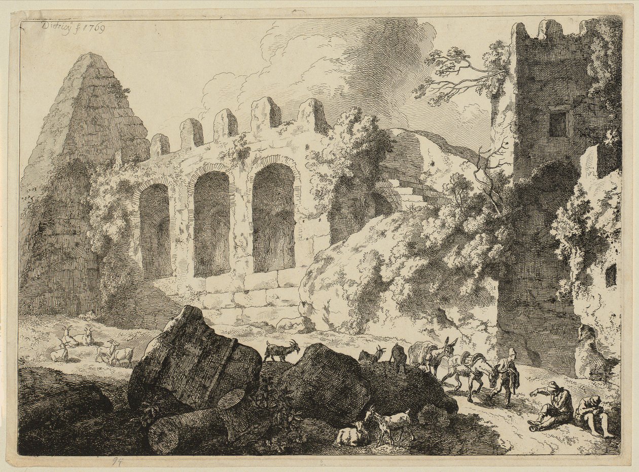 Grand paysage avec une pyramide - Christian Wilhelm Ernst Dietrich