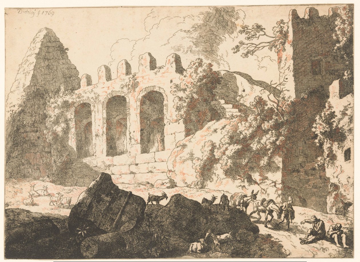 Paysage avec ruines et une pyramide - Christian Wilhelm Ernst Dietrich