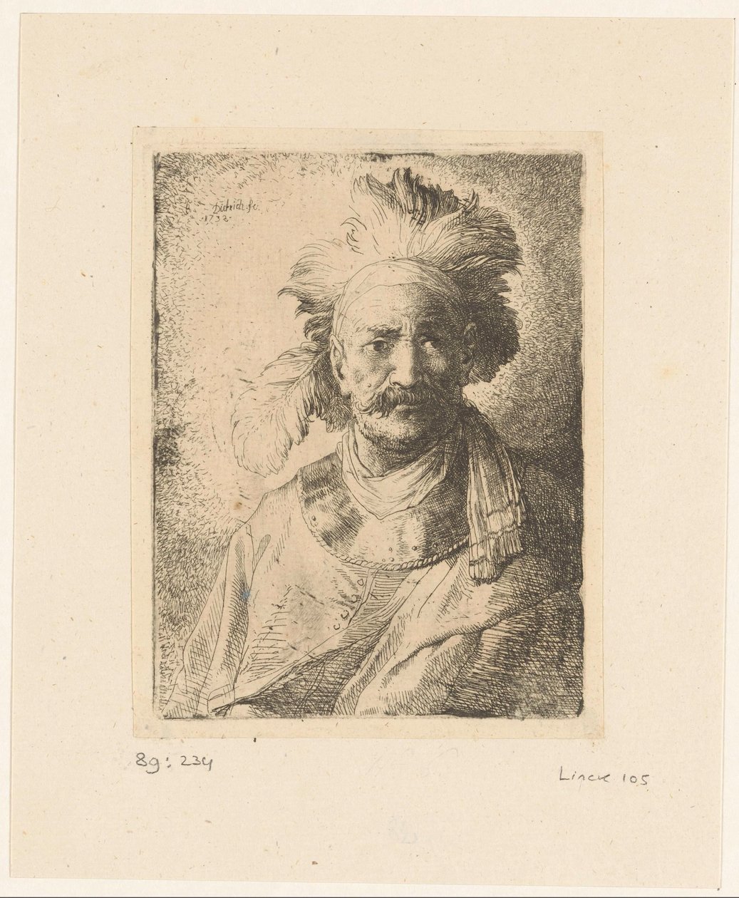 Vieil homme avec coiffe de plumes - Christian Wilhelm Ernst Dietrich