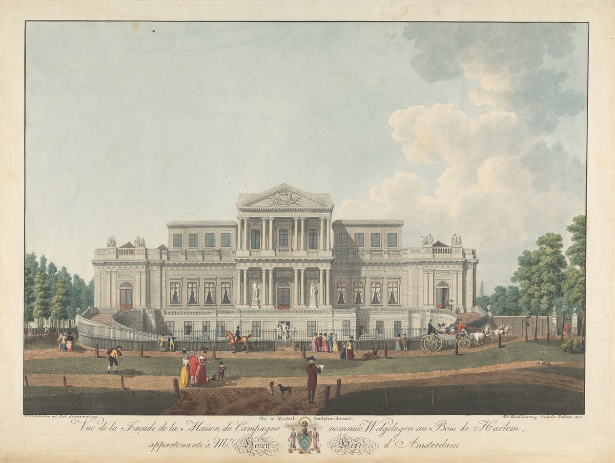 Welgelegen : Vue de la façade de la maison de campagne nommée Welgelegen au Bois de Harlem, appartenant à M. Henry Hope d