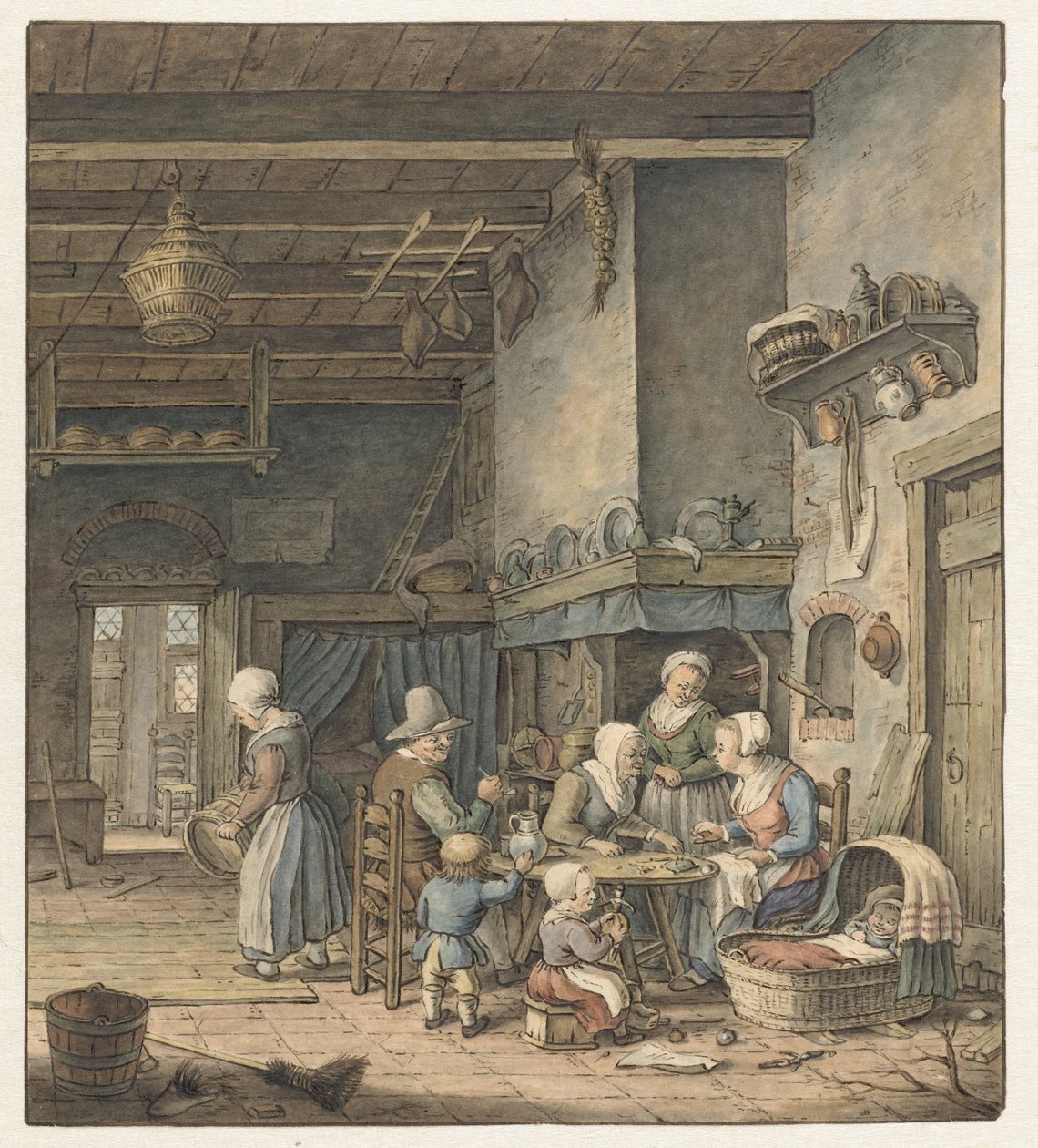 Intérieur avec une famille de paysans autour de la table - Christina Chalon