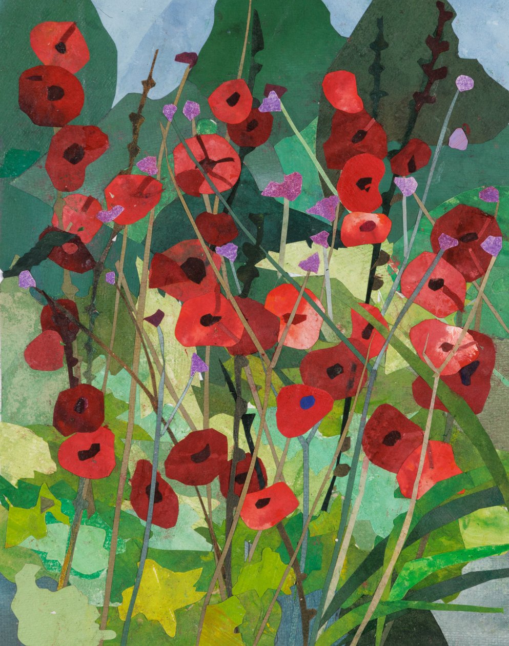 Cornerways Hollyhocks, 2025 (collage de papier peint à l