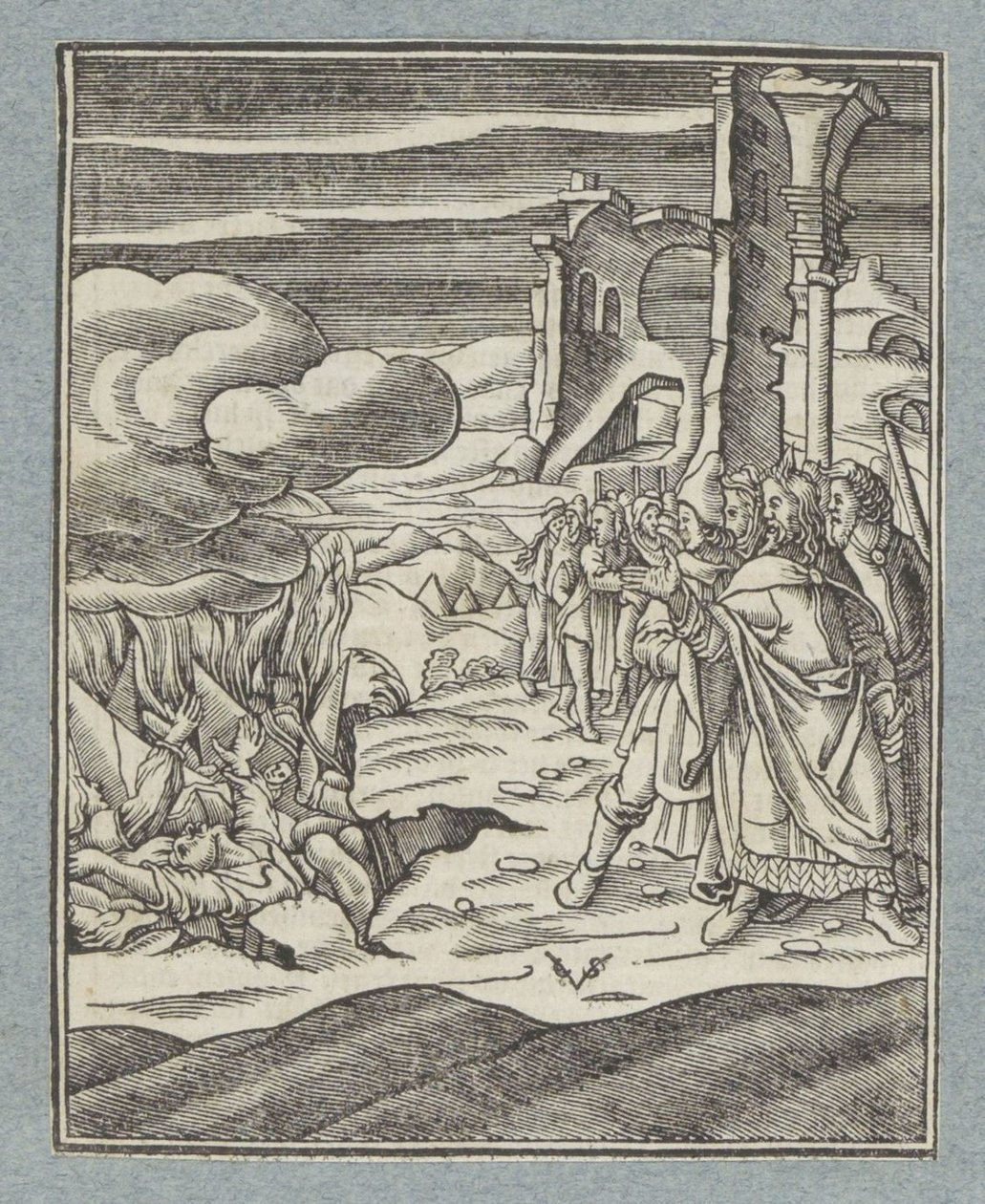 Korah, Dathan et Abiram et leurs familles engloutis par la terre - Christoffel van Sichem (II)