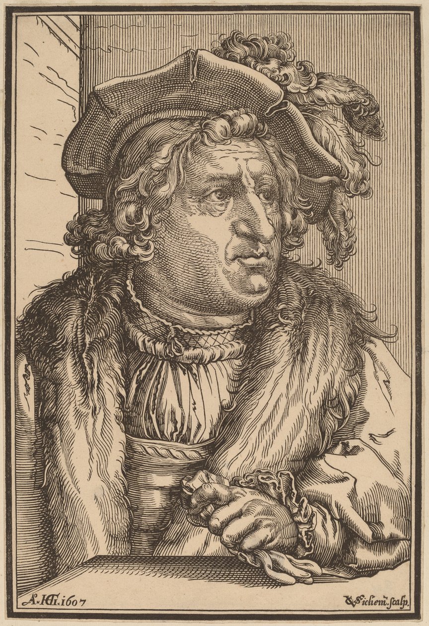 Homme avec un chapeau à plumes - Christoffel van Sichem I after Hendrik Goltzius