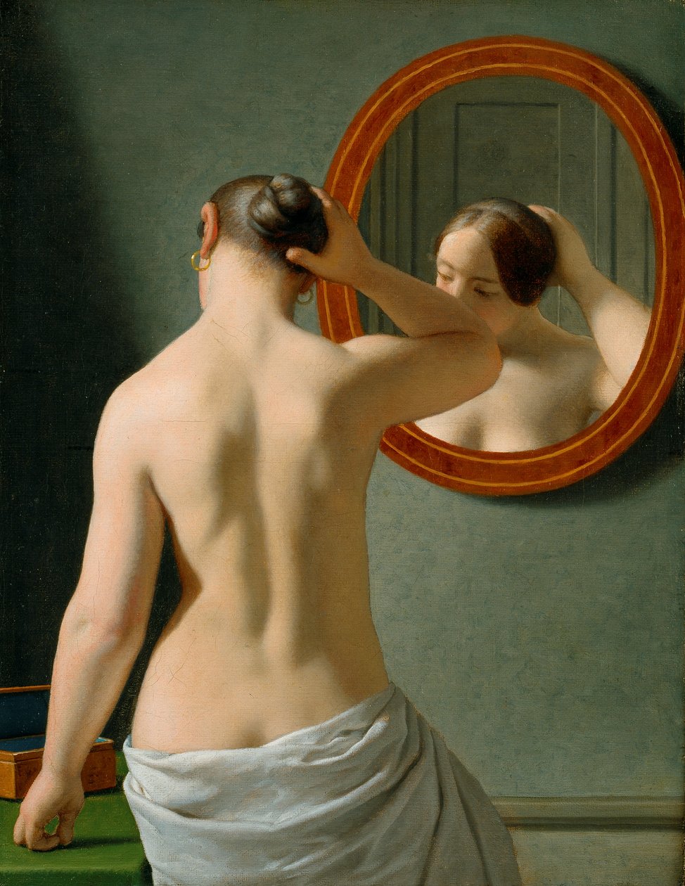 Une femme nue se coiffant devant un miroir - Christoffer Wilhelm Eckersberg