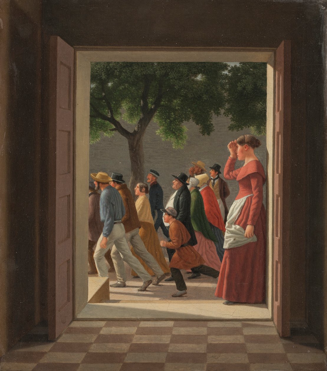 Vue à travers une porte vers des figures en mouvement - Christoffer Wilhelm Eckersberg