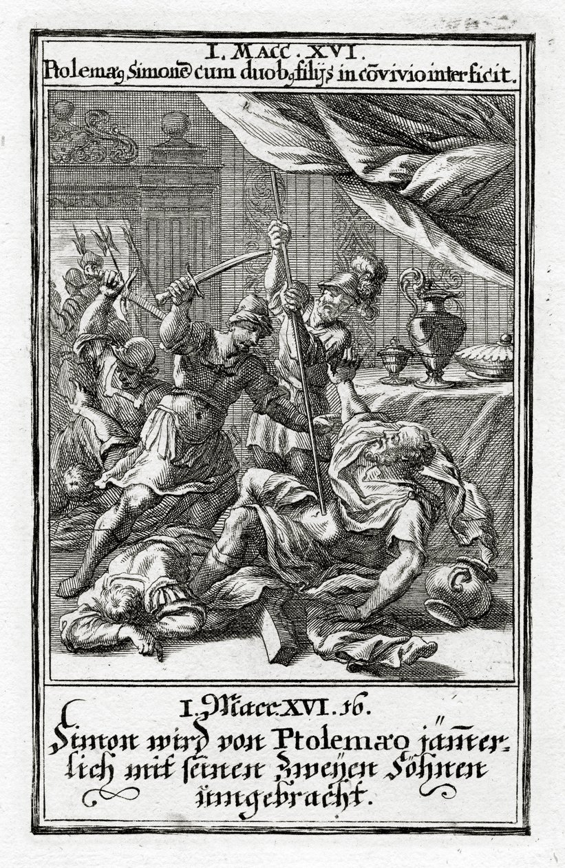 Simon et ses deux fils tués par Ptolémée. 1 Maccabées 14:16, 1695 - Christoph Weigel