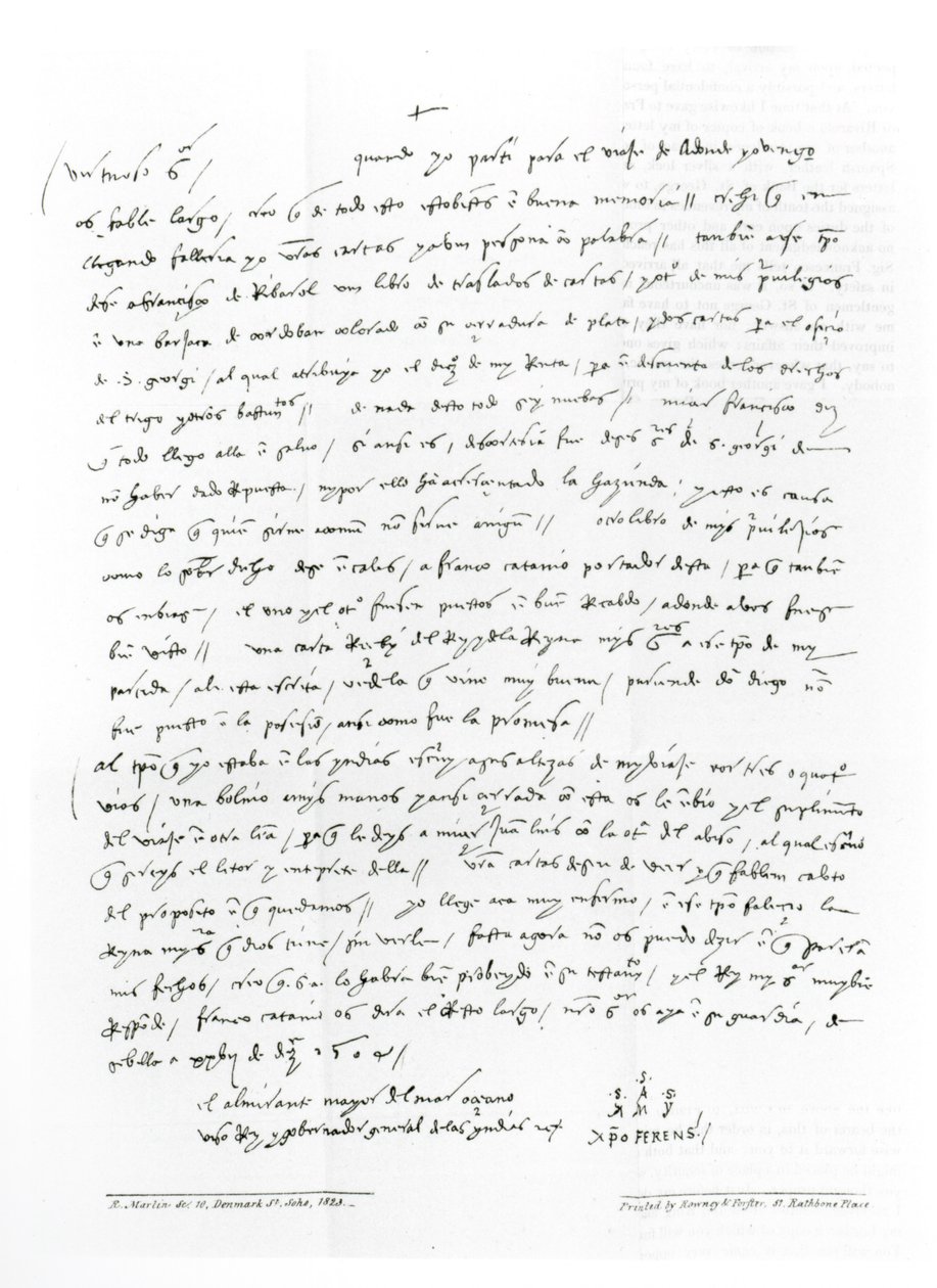 Lettre de Colomb datée de décembre 1504 adressée au docteur Oderigo, de 