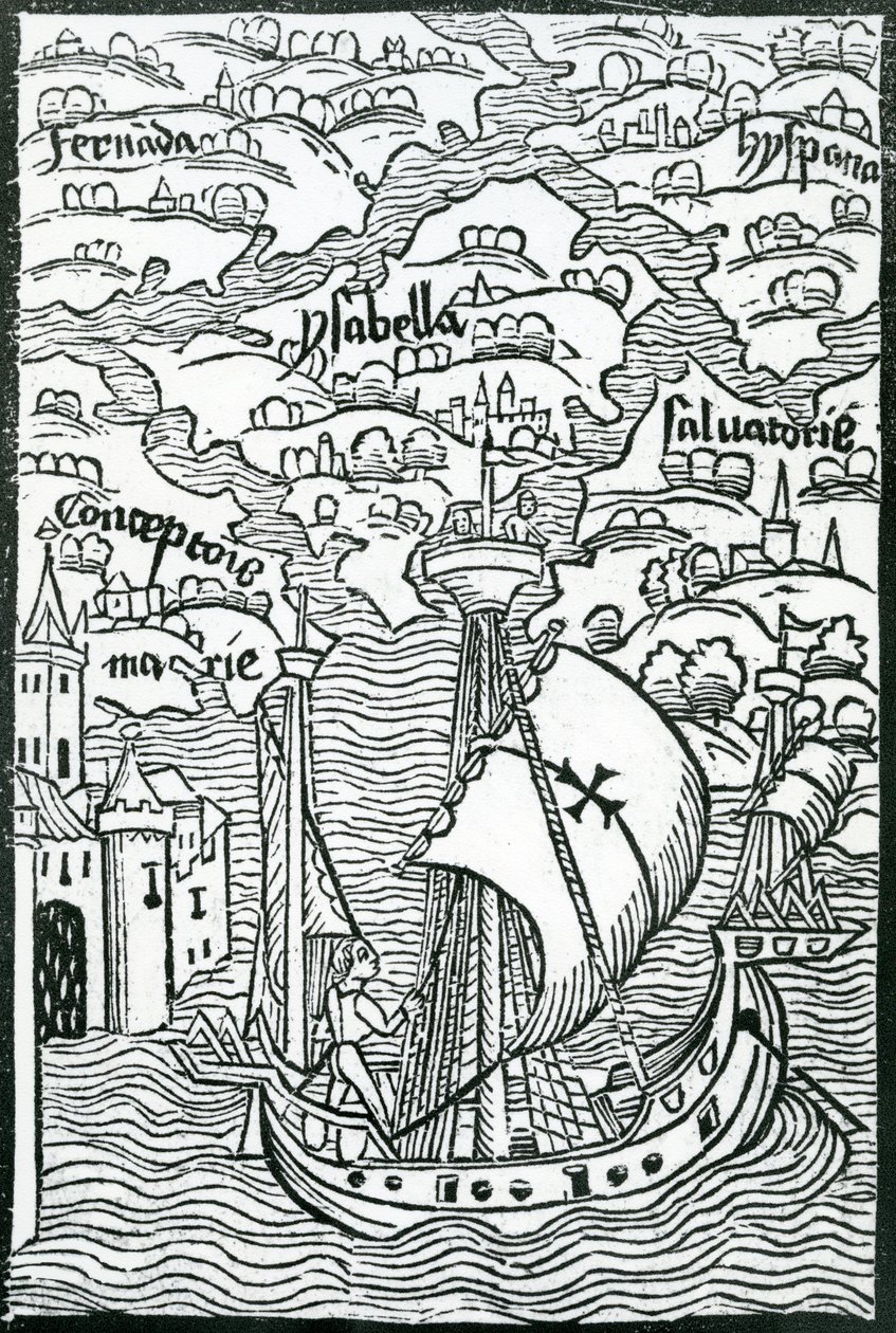 Carte décrivant les îles de Salvador, Española, Fernanda, Isabella et Conception, 1493 - Christopher Columbus