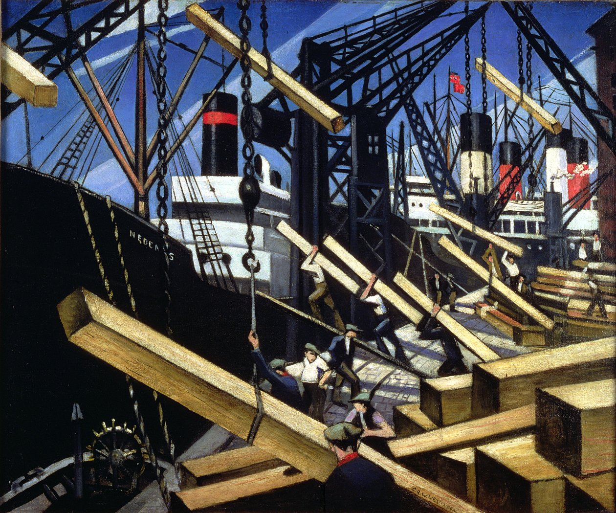 Chargement de bois, docks de Southampton, 1916-17 - Christopher Richard Wynne Nevinson