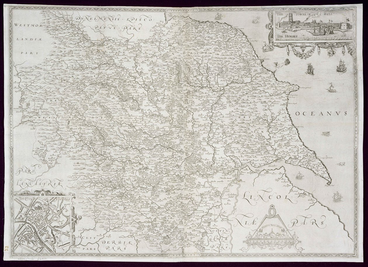Carte du Yorkshire, gravée par William Web, publiée en 1645 - Christopher Saxton