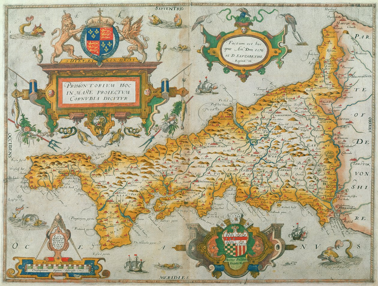 Carte du comté de Cornwall, 1579 (gravure coloriée à la main)