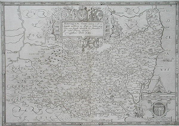 Carte du Suffolk, gravée par William Web - Christopher (after) Saxton
