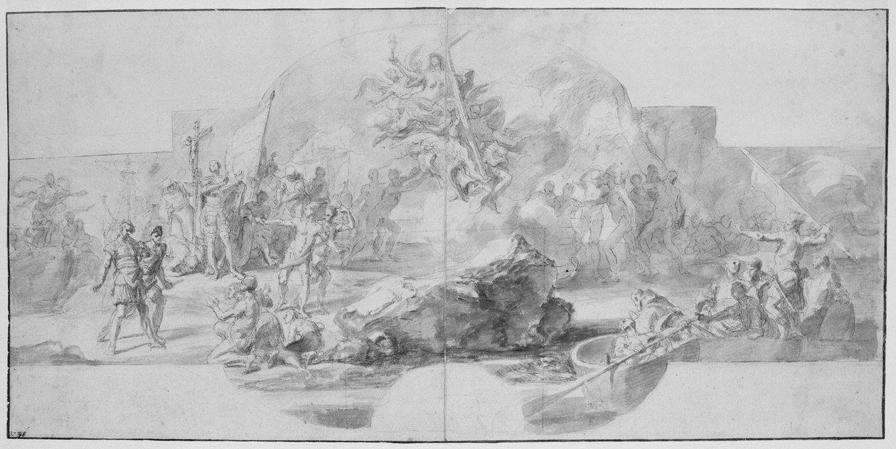Le débarquement de Colomb en Amérique, étude pour une peinture (détruite en 1777) pour la Sala del Minor Consiglio, Palazzo Ducale, Gênes - Christopher Columbus