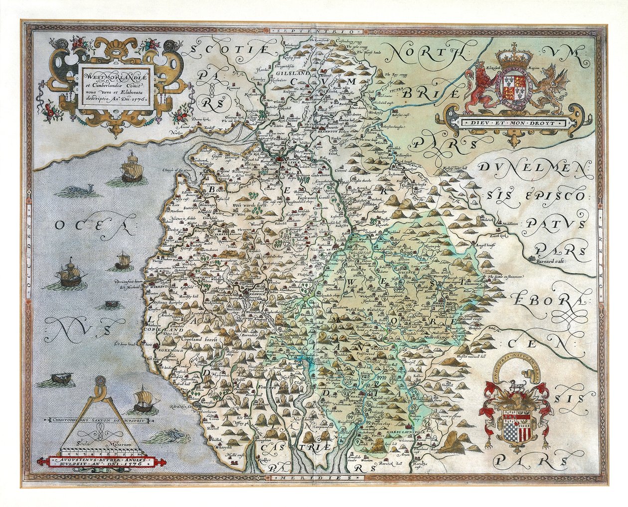 Carte de Westmorland et Cumberland - Christopher Saxton