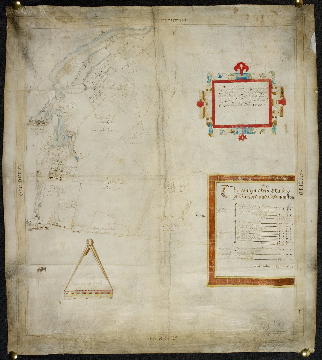 Carte des manoirs de Bayford et Goodmanston à Murston et Sittingbourne, co. Kent: 1590 - Christopher Saxton