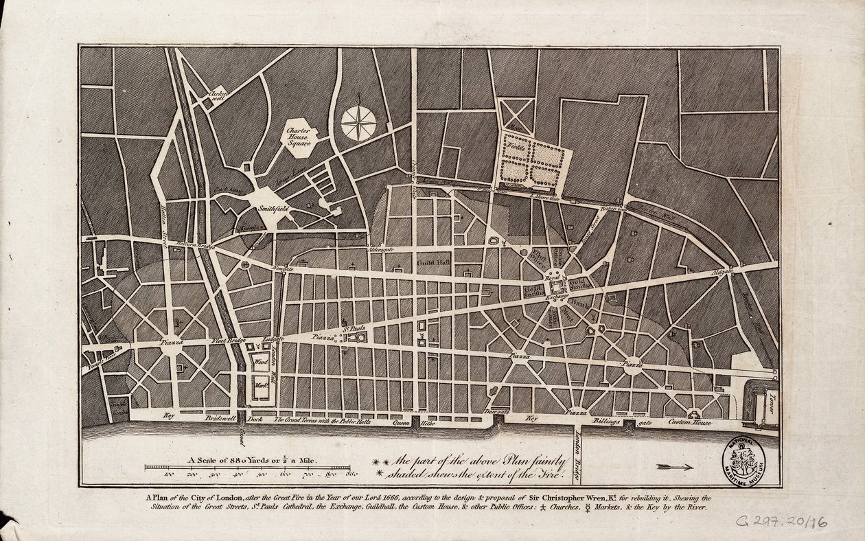 Plan de la ville de Londres après le grand incendie de 1666 - Christopher Wren