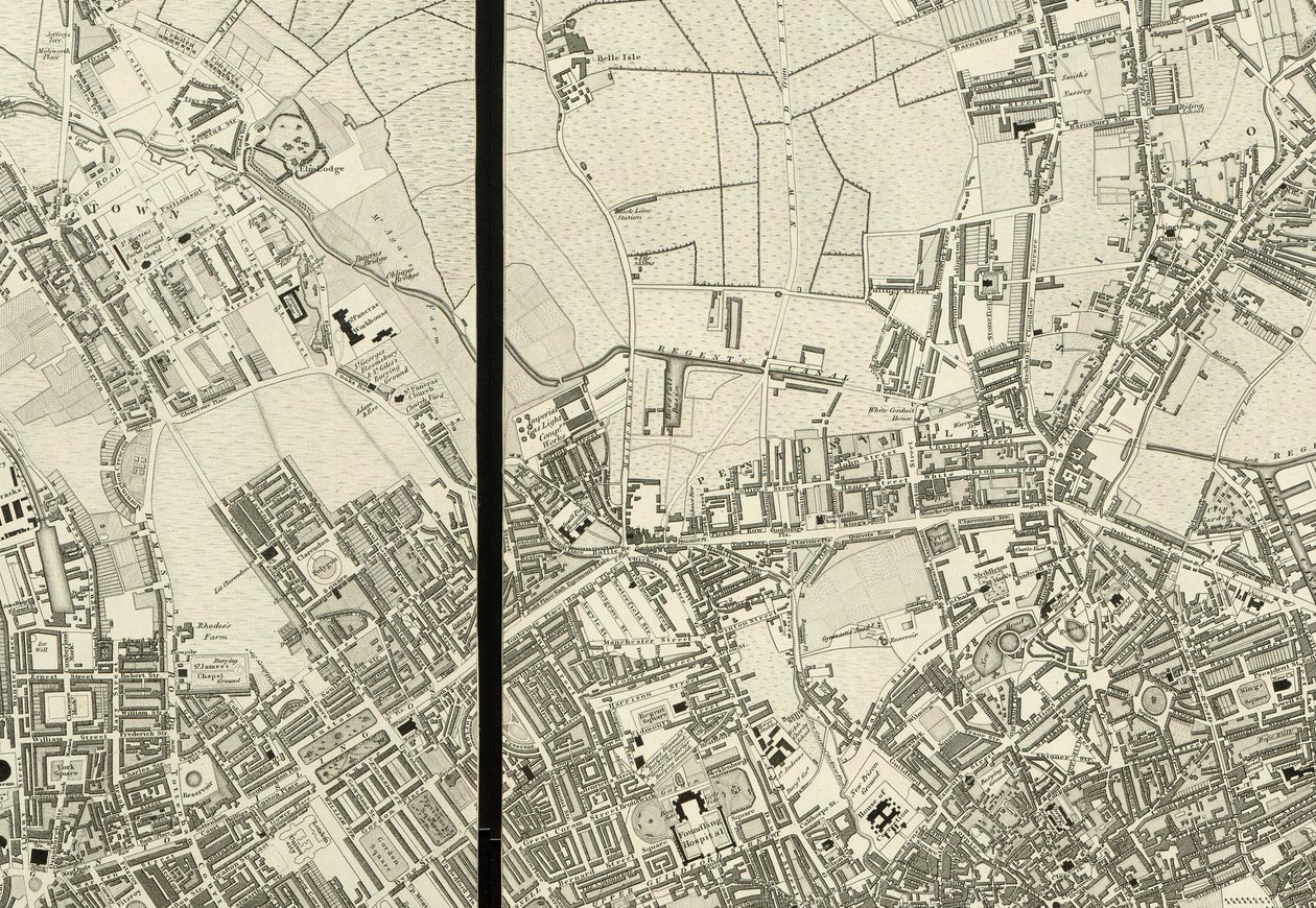 (détail) de la zone autour de Pentonville, de la carte de Londres, d