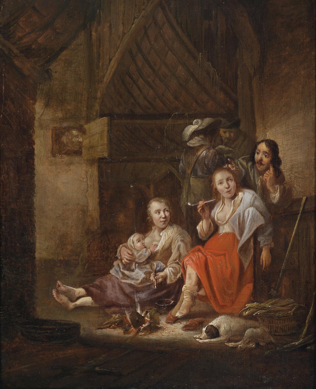 Intérieur paysan avec des personnages près d