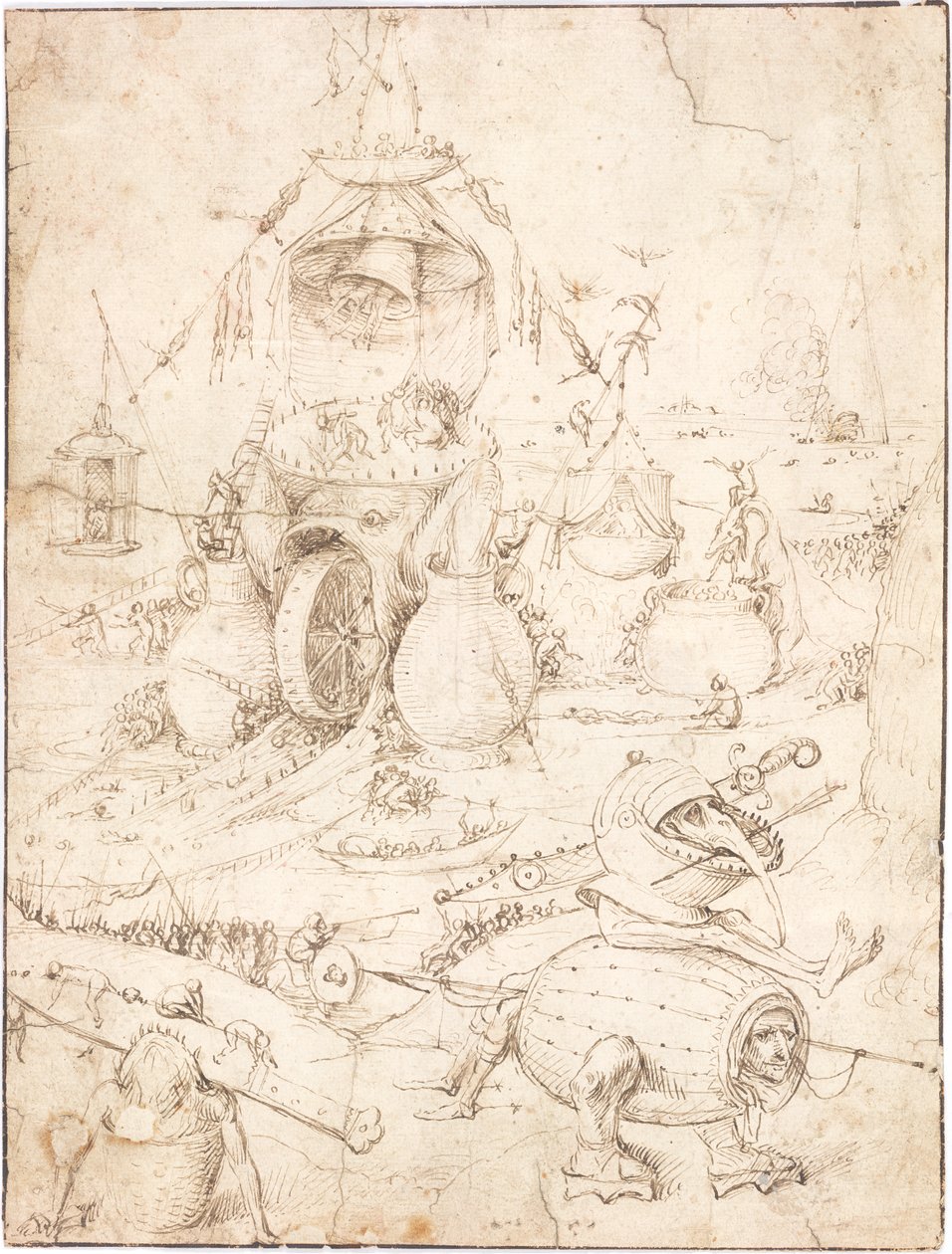 Une scène infernale avec un monstre-poisson avec une roue dans la bouche - Follower of Hieronymus Bosch