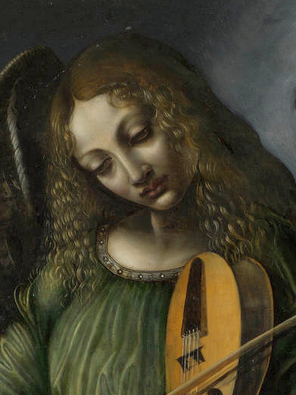 Un ange en vert avec une vielle, partie du retable de S. Francesco, Milan - Circle of Leonardo da Vinci