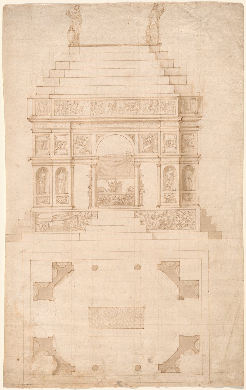 Tombe impériale : Élévation et plan au sol - Circle of Antonio da Sangallo