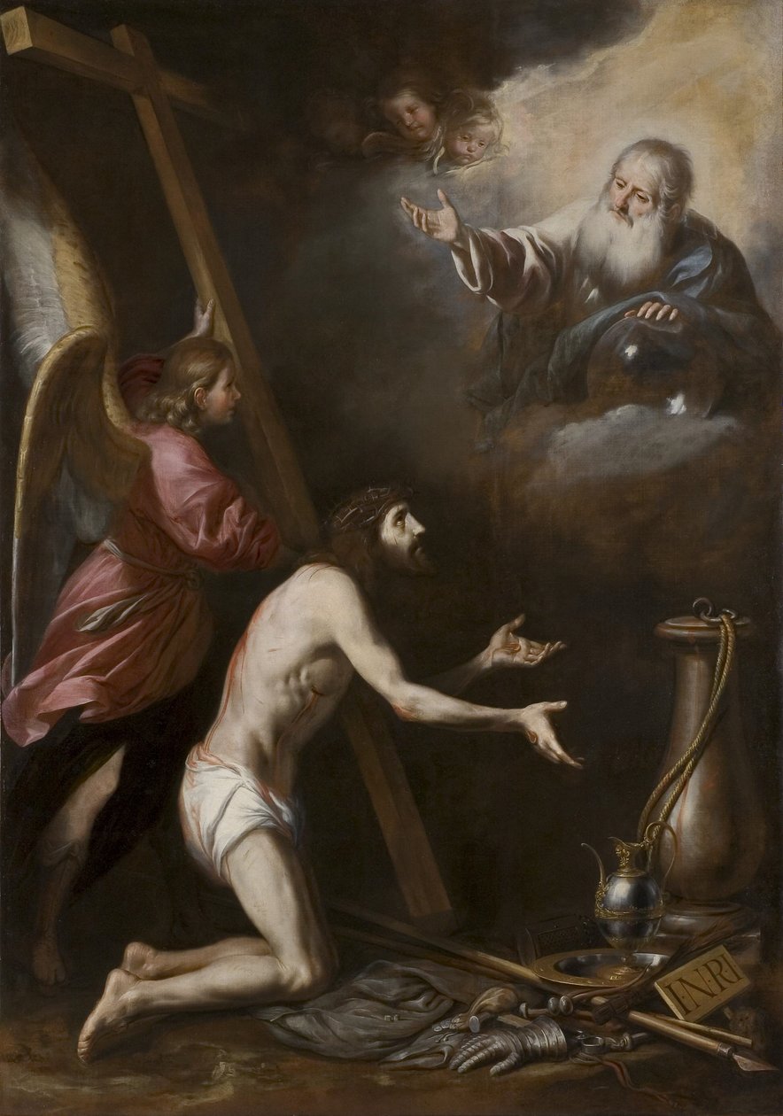 Espagnol : Cristo flagelado arrodillado ante Dios Padre (Christ flagellé agenouillé devant Dieu le Père) - Circle of Antonio del Castillo y Saavedra