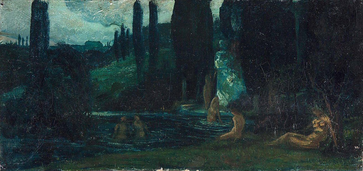 Femmes se baignant le soir dans un paysage méridional - Circle of Arnold Böcklin