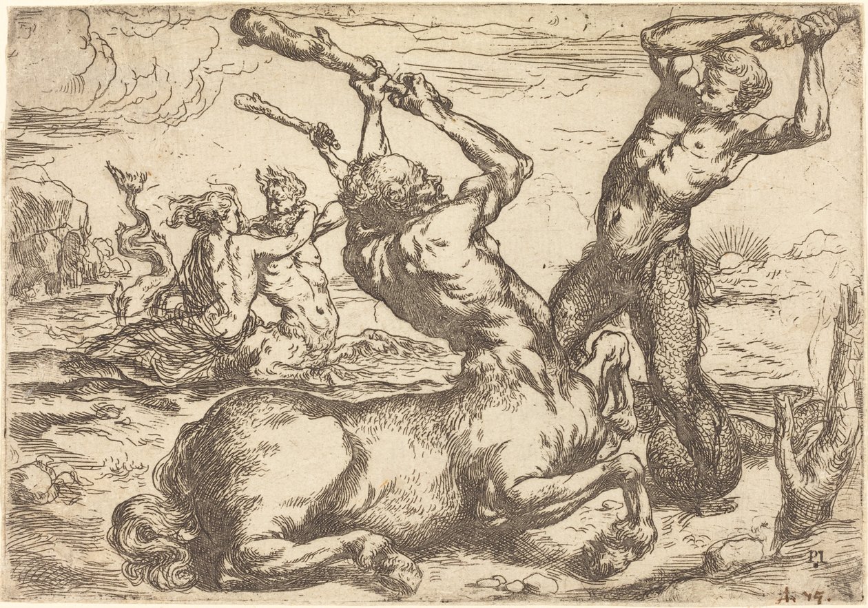 Bataille entre un centaure et un triton - Circle of Jusepe de Ribera