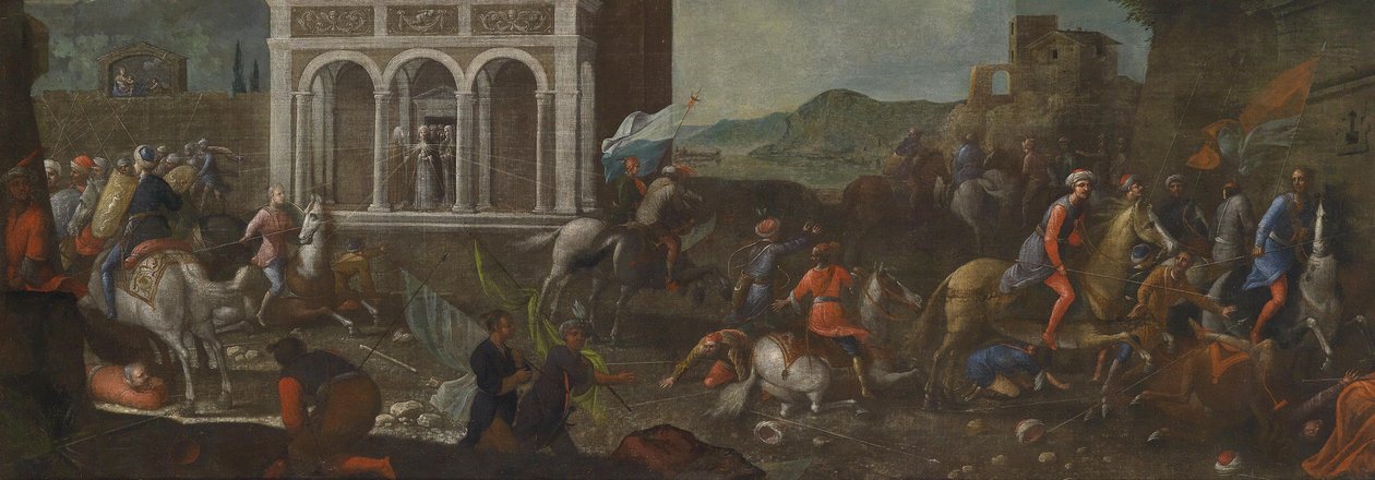 Sainte Catherine de Sienne défendant une ville contre les Turcs - circle of Vittore Carpaccio