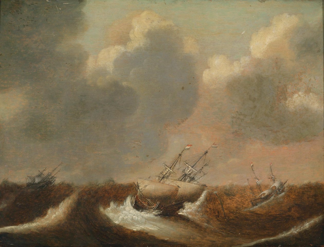 Navires dans une tempête en mer - Claes Claesz. Wou