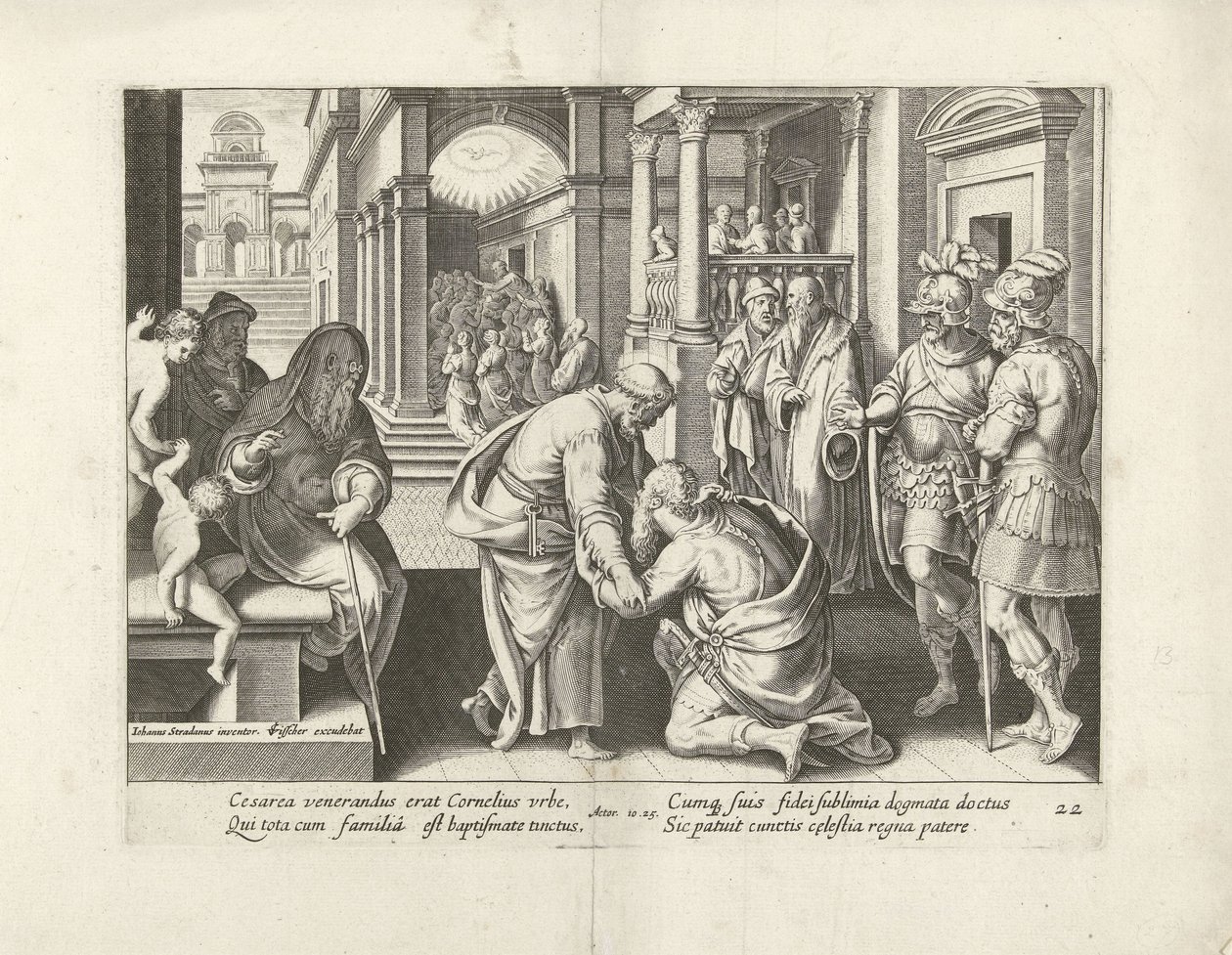 Corneille agenouillé devant Pierre (Handelingen van de apostelen) - Claes Jansz. Visscher (II) (attributed to workshop of)
