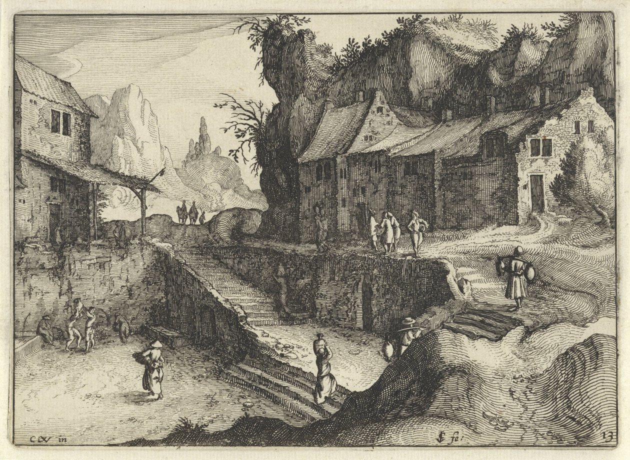 Village de montagne avec maisons et escaliers - Claes Jansz. Visscher (II)