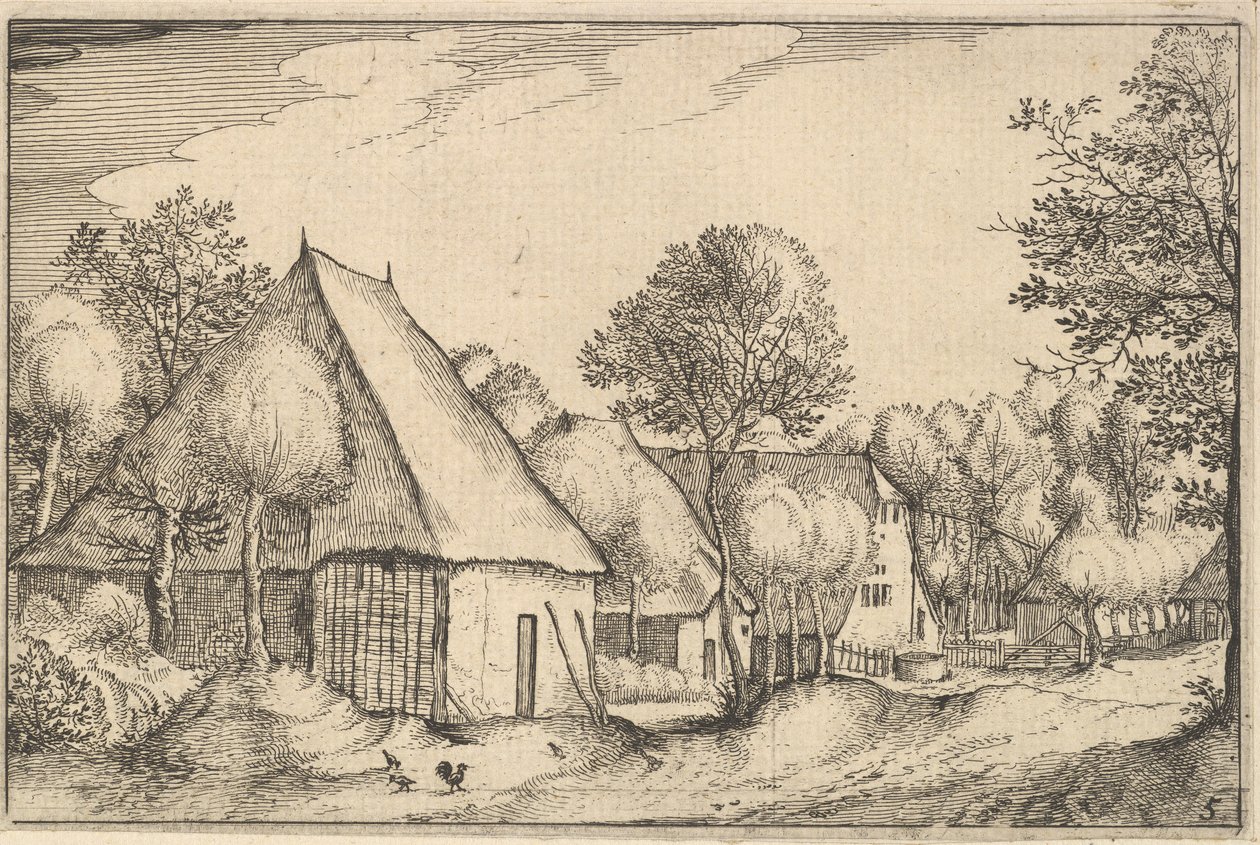 Cour de ferme, planche 5 de Regiunculae et Villae Aliquot Ducatus Brabantiae, vers 1610 - Claes Jansz Visscher