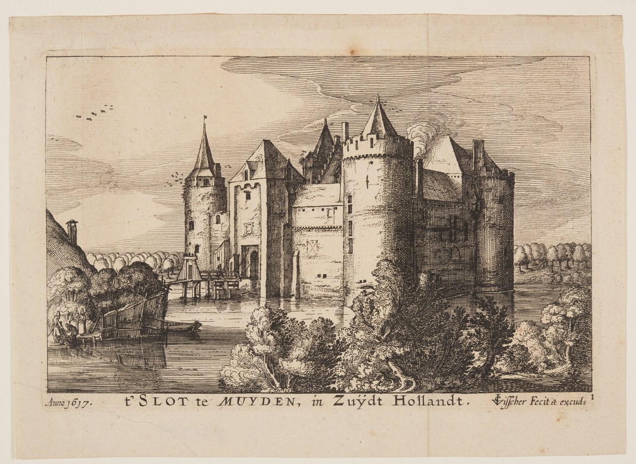 Le château de Muiden (en sens inverse), extrait de Quatre châteaux en Hollande et Utrecht - Claes Jansz. Visscher