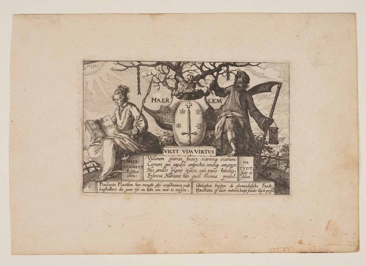 Plaque de titre, tirée de Vues des environs de Haarlem (Plaisante Plaetsen) - Claes Jansz. Visscher