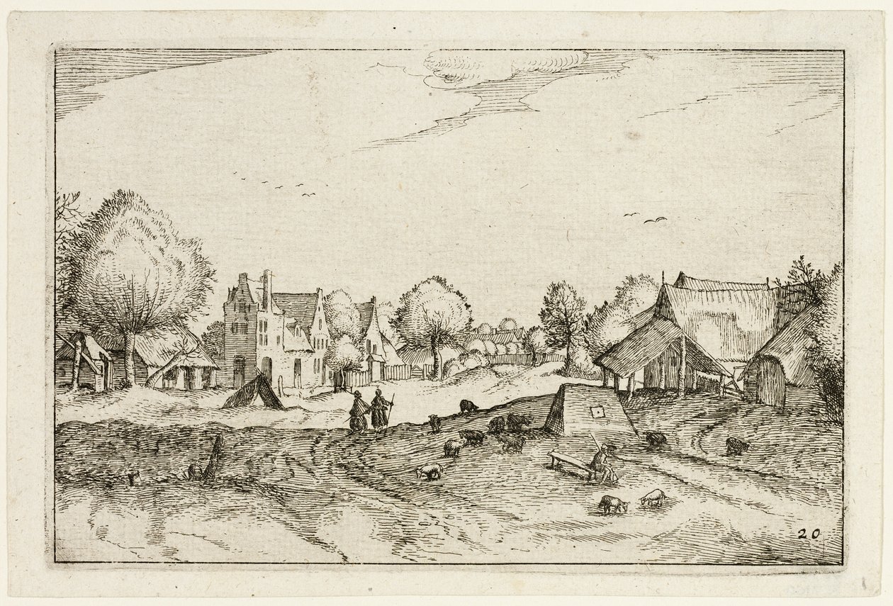 Route du village, planche vingt après Images de fermes, de maisons de campagne et de villages rustiques (Praediorum villarum et rusticarum casularum icones) - Claes Jansz. Visscher II