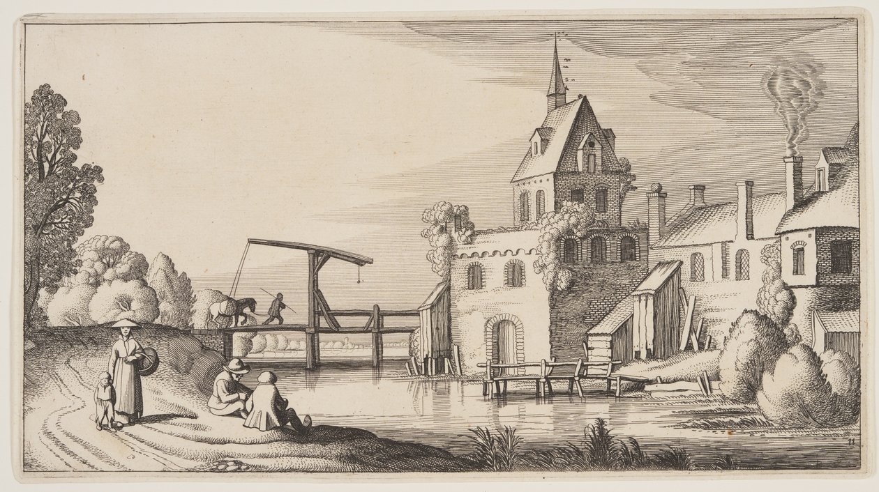 Village sur une rivière, extrait de Paysages (Playsante Lantschappen) - Claes Jansz. Visscher II