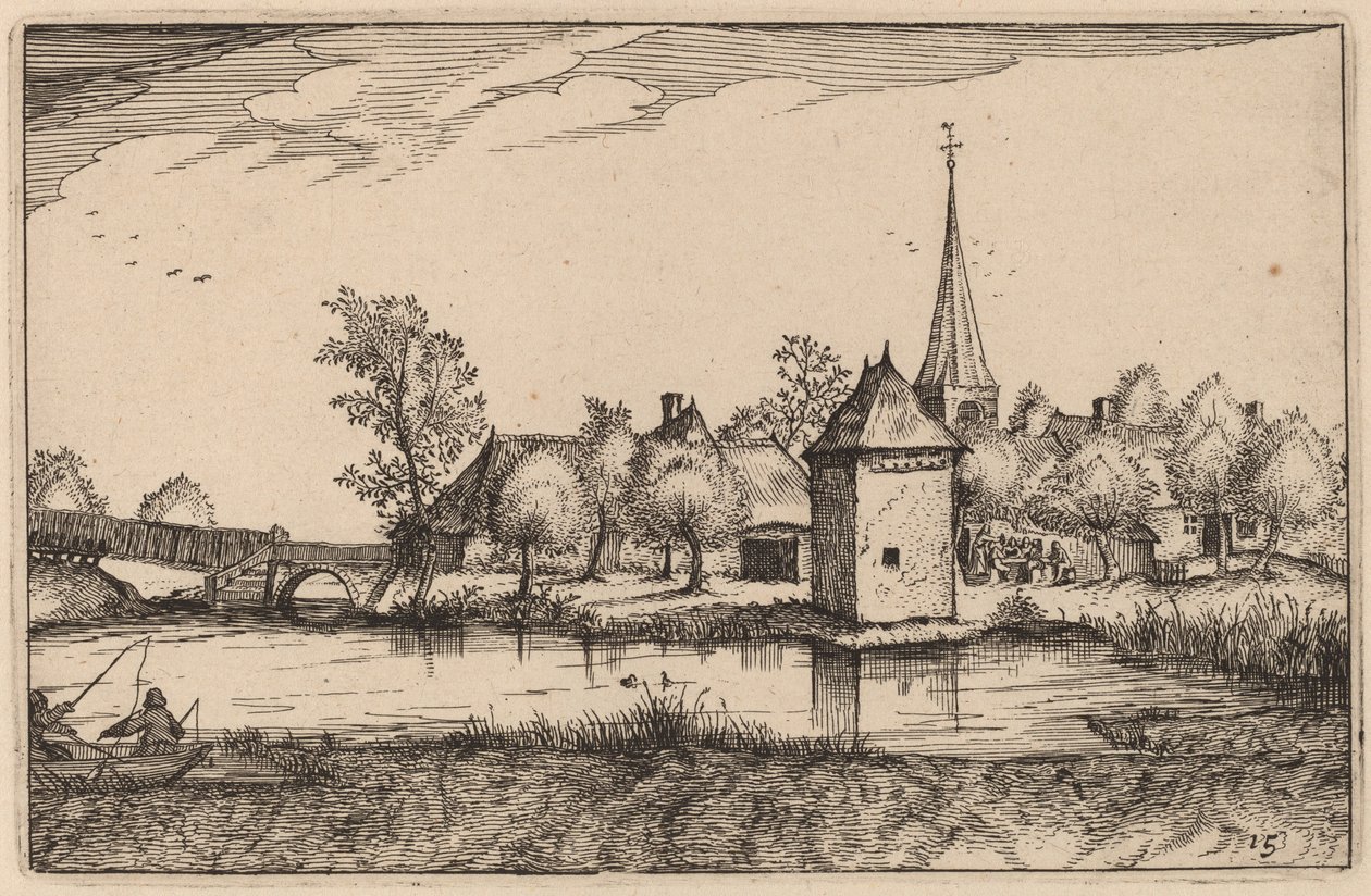 Étang et un village - Claes Jansz Visscher after Johannes van Doetechum, the Elder after Lucas