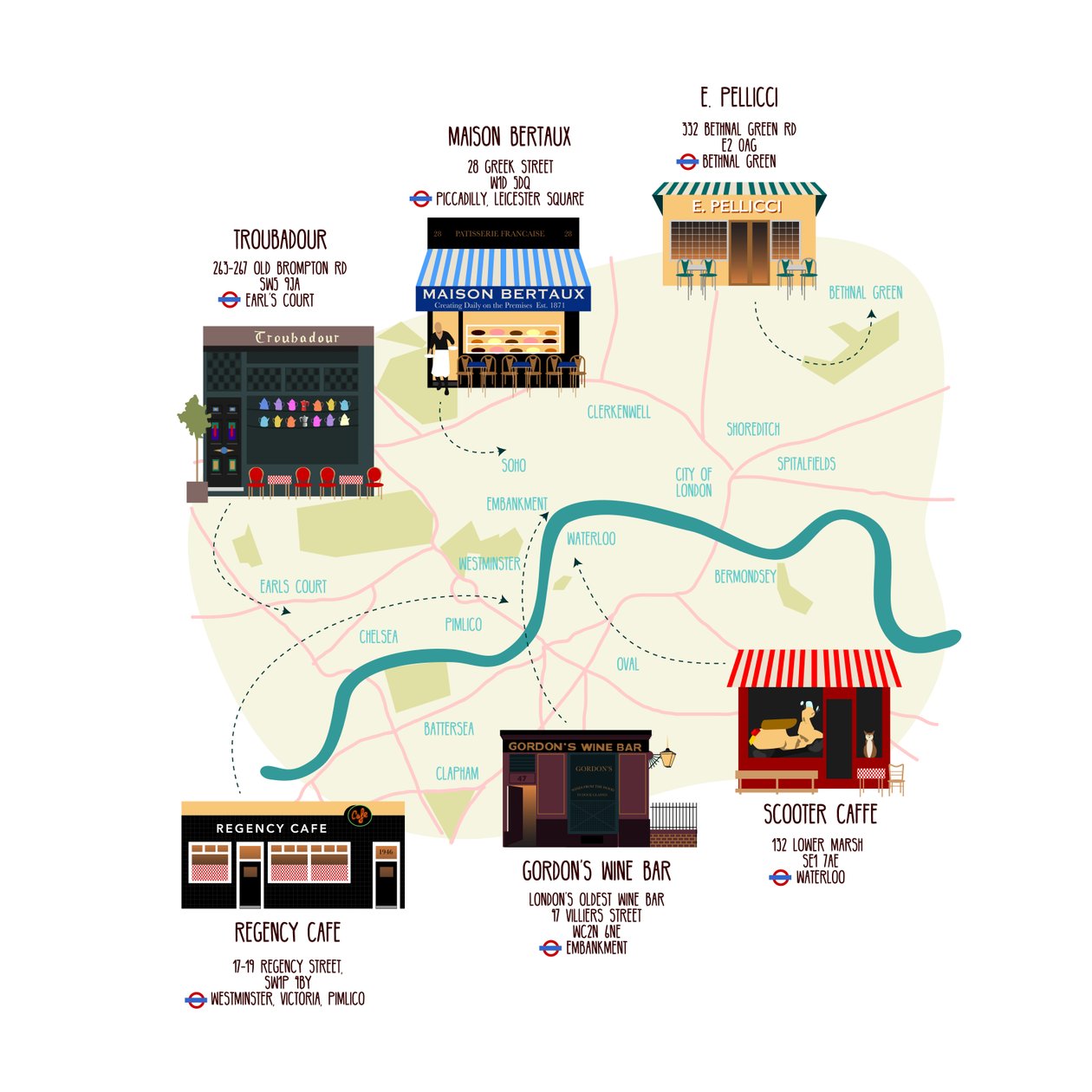 Carte des restaurants et bars uniques de Londres - Claire Huntley