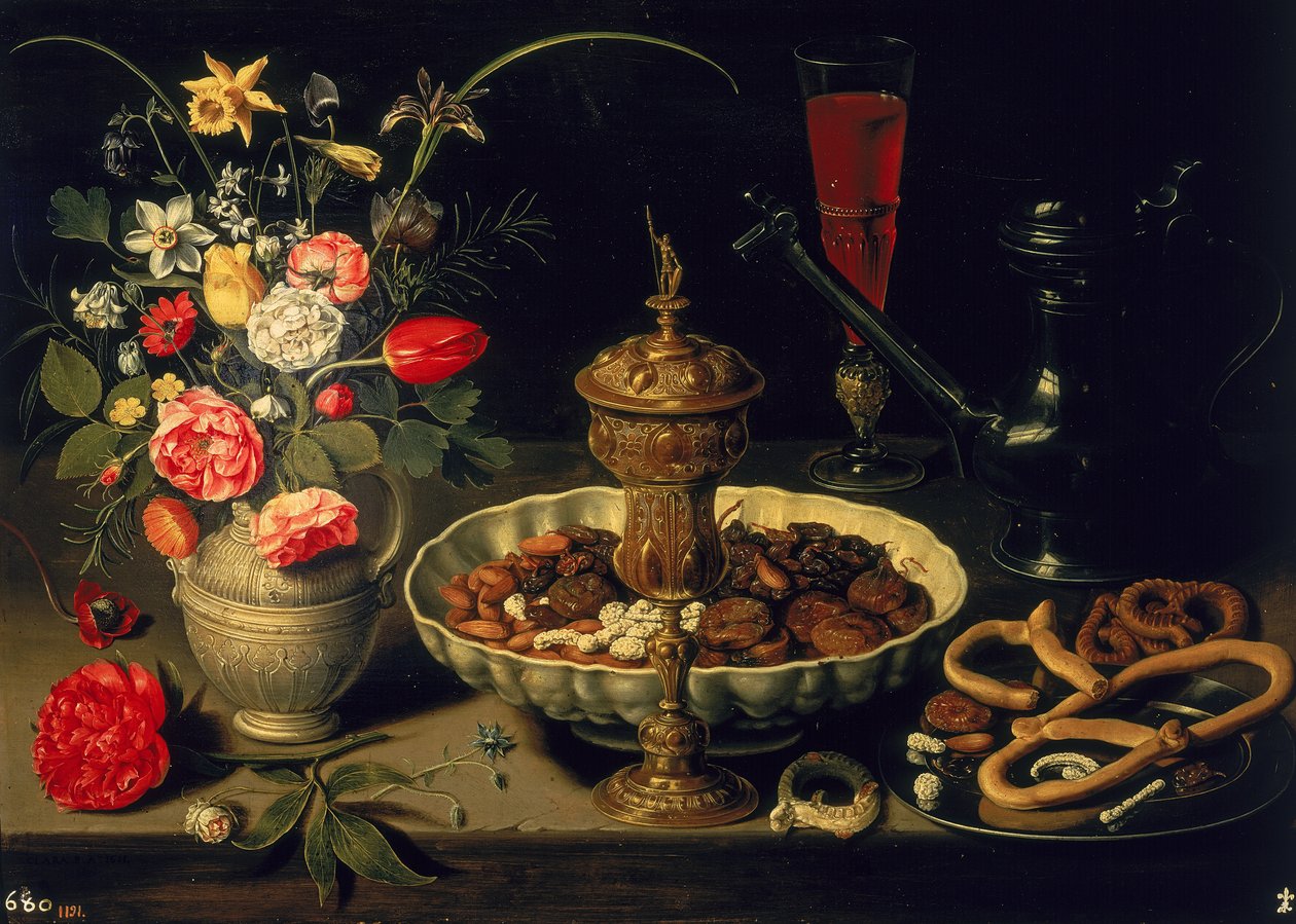 Nature morte de fleurs et fruits secs, 1611 - Charlotte Evans